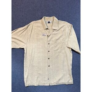 #A046 Tommy Bahama Mens Medium 100% Silk Camp Shirt Sailboat Embroidered Back